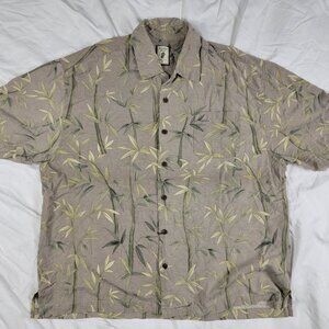 Jamaica Jaxx Mens 2XL XXL Brown Button Down Shirt Bamboo Print Short Sleeve